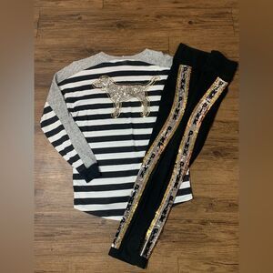 Victoria’s Secret Pink Bling Stripe Dog Tshirt/ Leggings Outfit set S